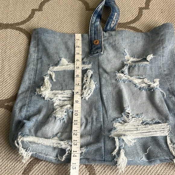 ♻️ Denim Upcycled open top long strap distressed denim tote bag - Picture 10 of 13